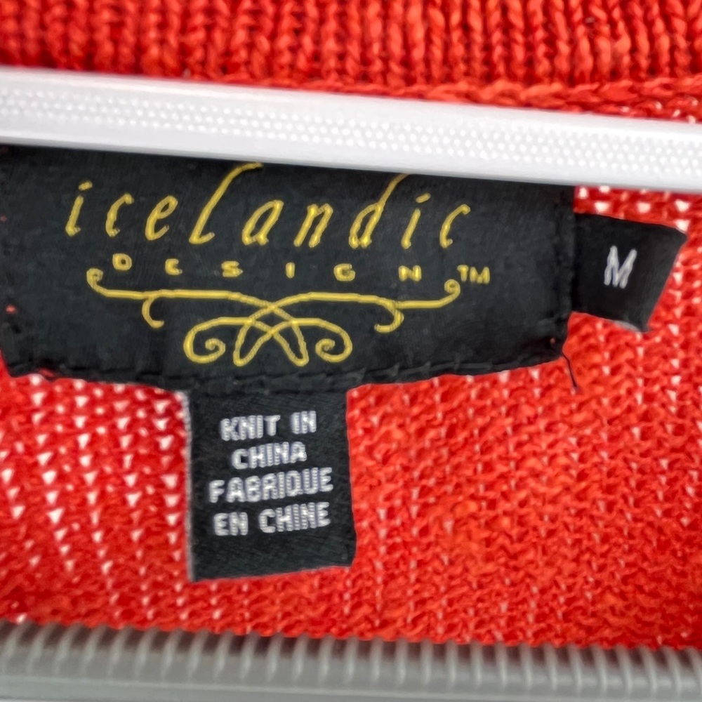 Icelandic Design Cardigan Sweater Linen Cotton Button Front Orange Patchwork M - Picture 11 of 14